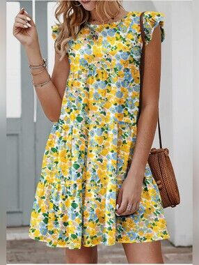 Kirundo Floral Mini Dress with Ruffle Shoulders